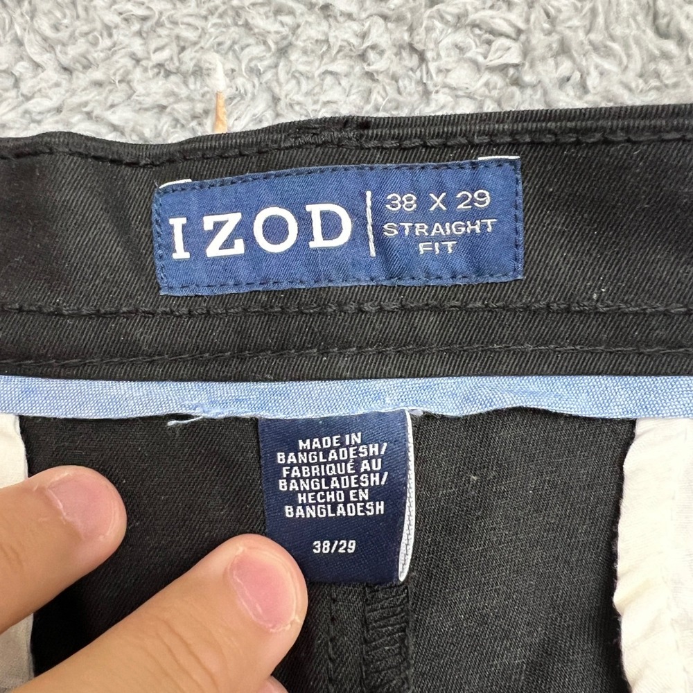 IZOD Chino Pants Mens 38x29 Black Straight Fit Stretch NEW Casual Formal - Picture 8 of 10